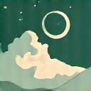 Stylized icon of a cloud and moon over a person sleeping, with a clock, symbolizing sleep optimization with circadian rhythm analysis.