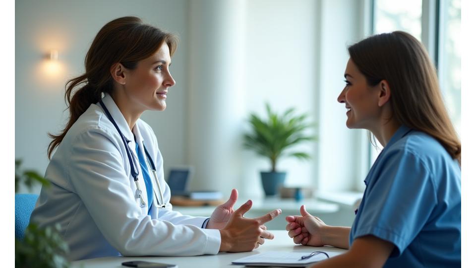 A healthcare professional consulting with a patient, with an overlay indicating 'Not Medical Advice', emphasizing the distinction between general wellness and clinical care.